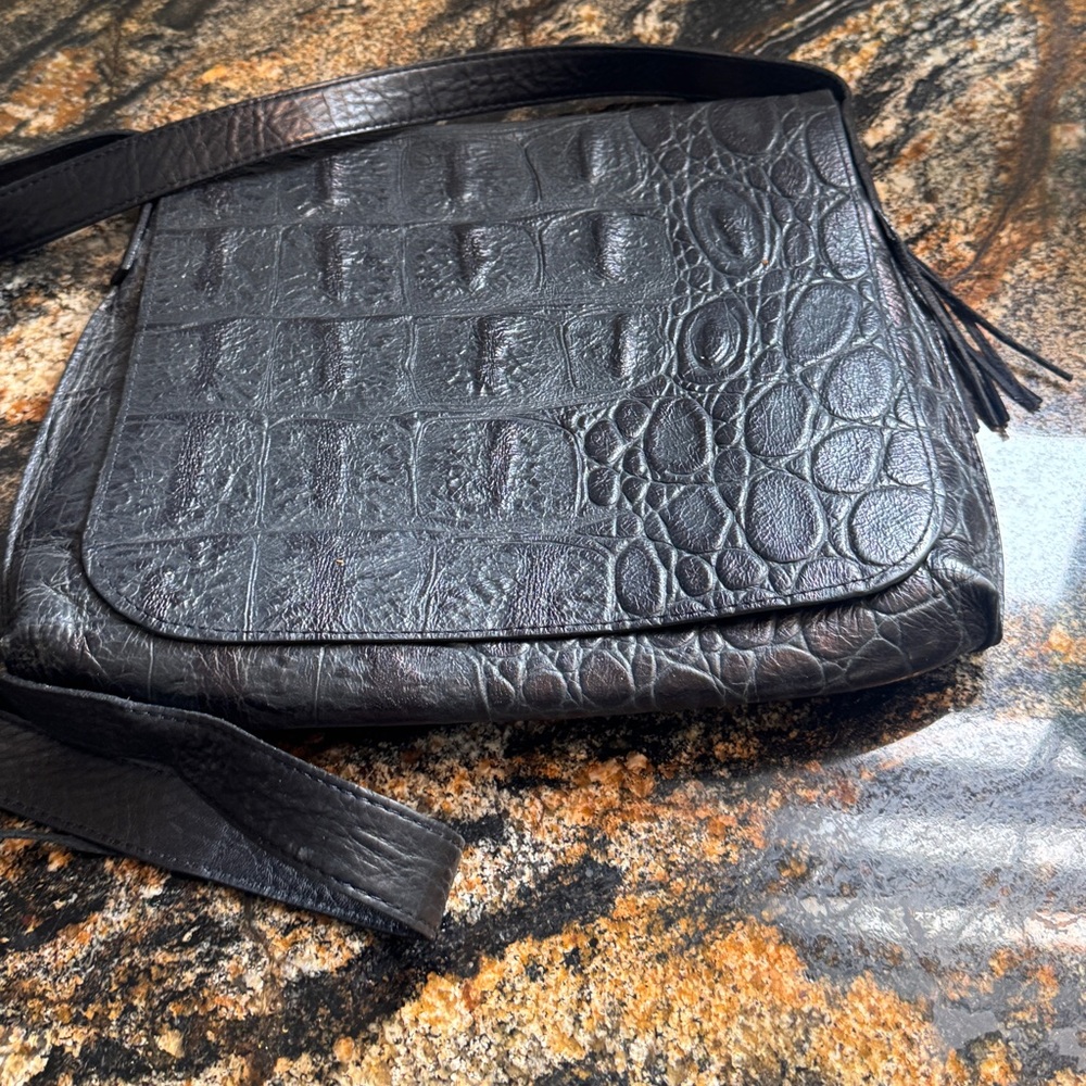 bmay Black Croc Embossed flap‎ Crossbody Messenger